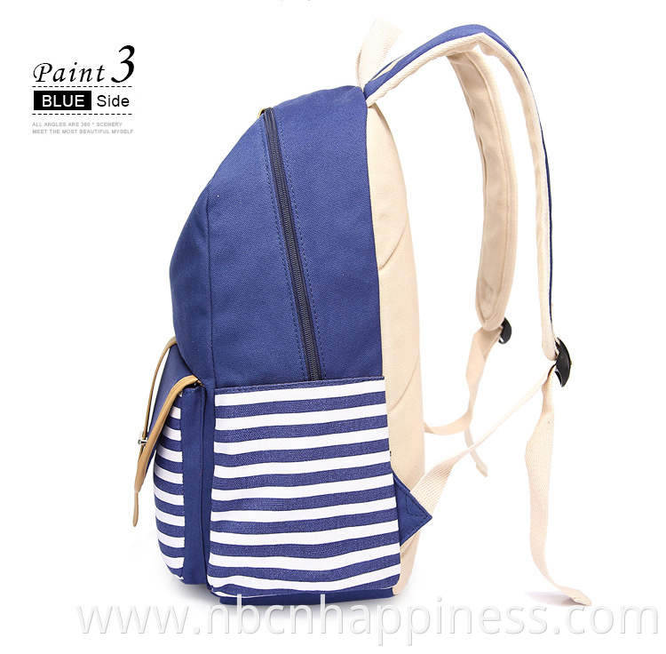 Amazon hot sale foldable usb charging unisex school bag navel blue vintage cotton canvas backpack bag set